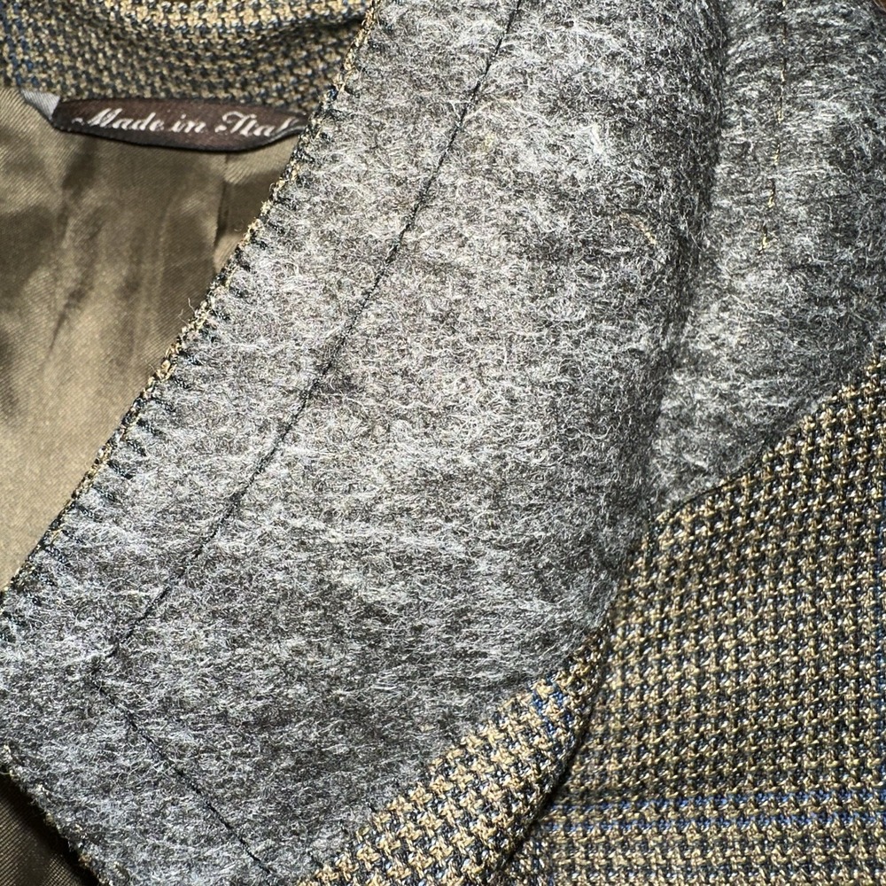 CANALI 46R Fratelli S120's Wool Micro Houndstooth Windowpane‎ Olive Green *flaw* - Picture 7 of 14